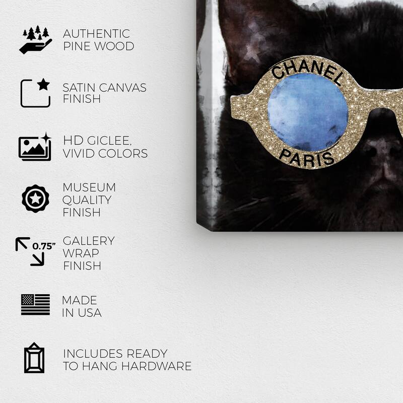 Wynwood Studio 'Cute French Cat' Fashion and Glam Wall Art Canvas Print Accessories - Gold, Black