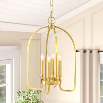 4-Light Aged Brass Modern Industrial Pendant Vintage Curved Cage Geometric Candlestick Chandelier - 14.2 in. in Dia x 21.2 in. H