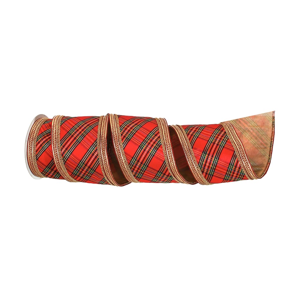 4"Trim Bias Tartan Plaid Wired Ribbon - 4"