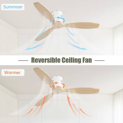 52" Wood Ceiling Fan No Lights with Remote, 3 Blades Ceiling Fans Noiseless Reversible Dc Motor for Indoor/Outdoor, White+Brown