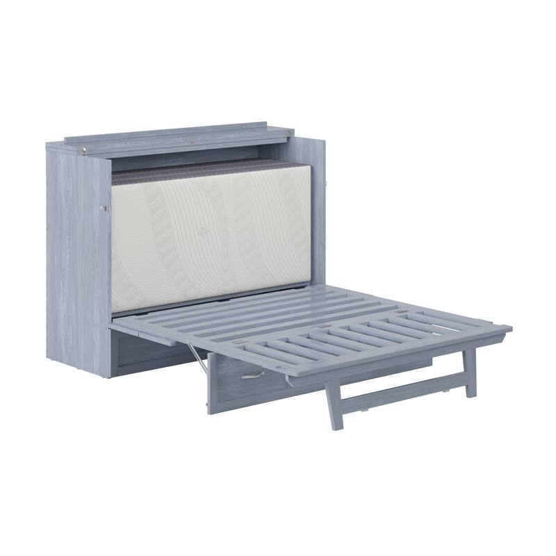 Northfield Full Murphy Bed Chest with 6" Mattress, Storage Drawer & Built-In Charger in Driftwood