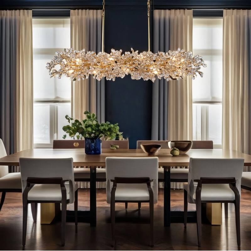 Aureflor 7-Light Antique Gold Foil Crystal Floral Island Chandelier for Kitchen Island Dining Room