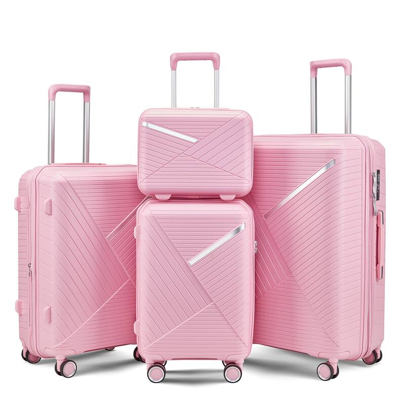 Luggage Sets 4 Piece(14/20/24/28), Expandable Suitcase with Double Spinner Wheels TSA Lock PP Material - Pink