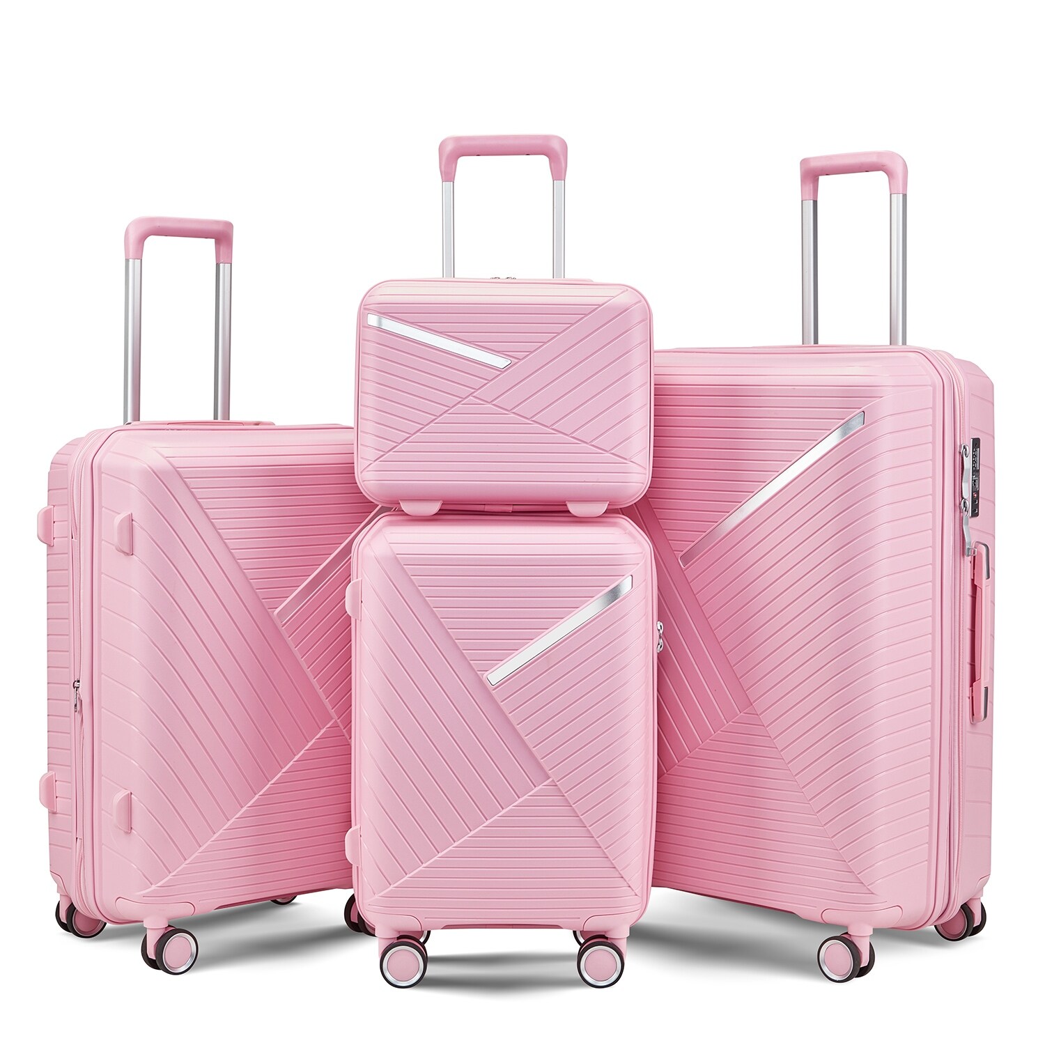 Pink Luggage 4 Piece Set Suitcase Spinner Lightweight Hardshell Suitcases w Wheels PP Durable Travel Luggage TSA Lock Carry on
