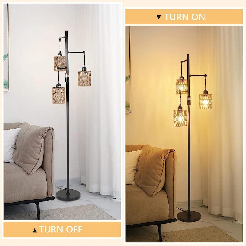3-Lights Boho Floor Lamp with Stepless Dimmer