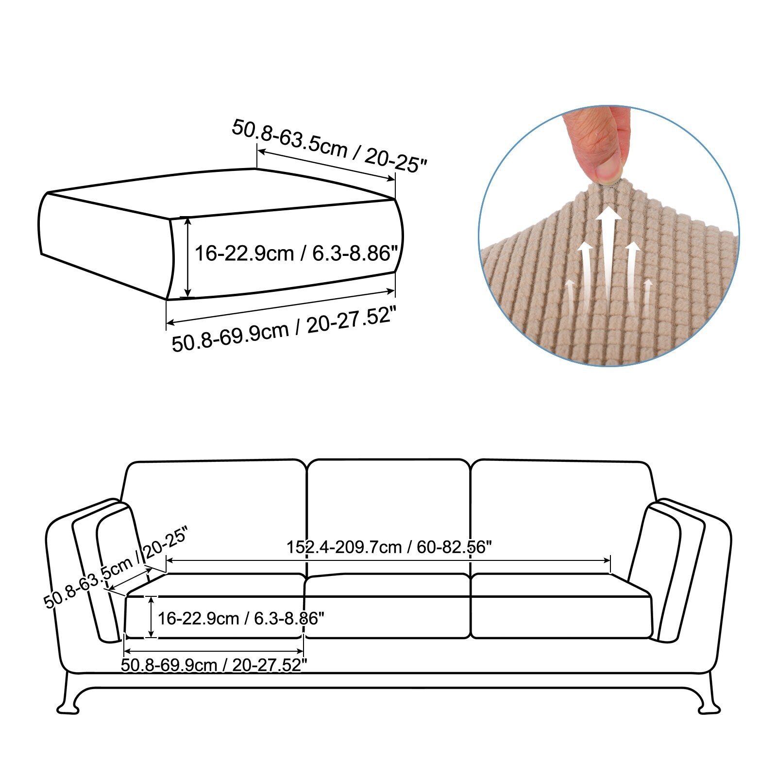 3 Pcs Couch Cushion Cover, 20"x20" Polyester Stretch Sofa Cover