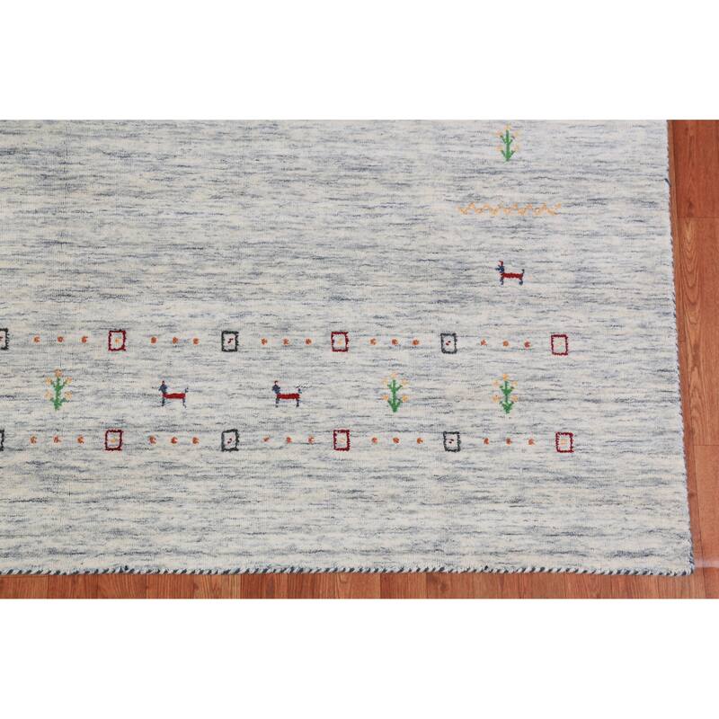 Tribal Gabbeh Indian Area Rug Hand-Knotted Beige Modern Wool Carpet - 8'3" x 9'11"