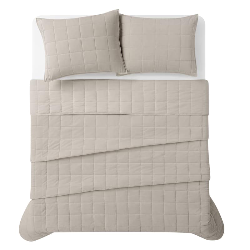Brooklyn Loom Matte Cotton Velvet Box Stitch Quilt Set