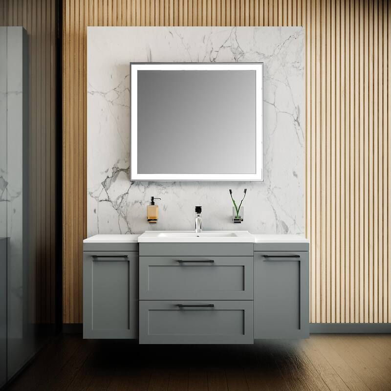 Modern Wall-Mounted Bathroom Vanity with Washbasin Palm Beach Gray Matte Non-Toxic MDF-26"-Diamond 32"
