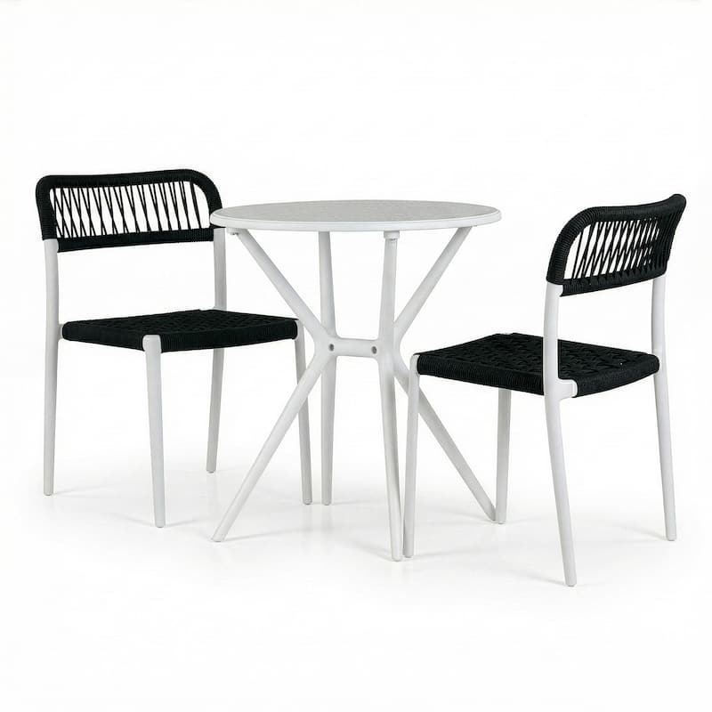 Belen Bates Black White Outdoor Dining 2 Seats Set