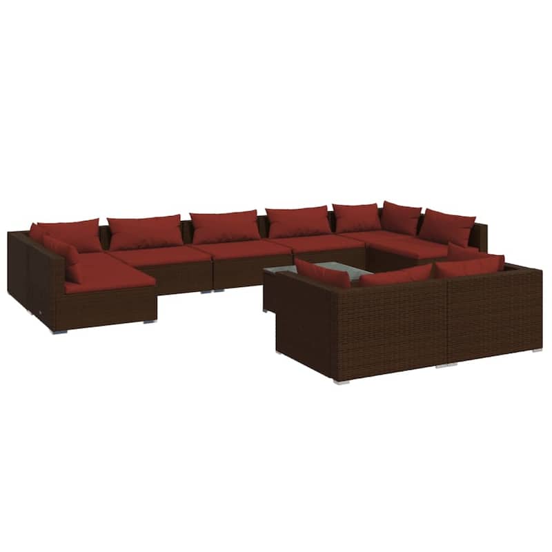 vidaXL Patio Lounge Set with Cushions Brown Poly Rattan - 27.6" x 27.6" x 24" - 27.6" x 27.6" x 24"