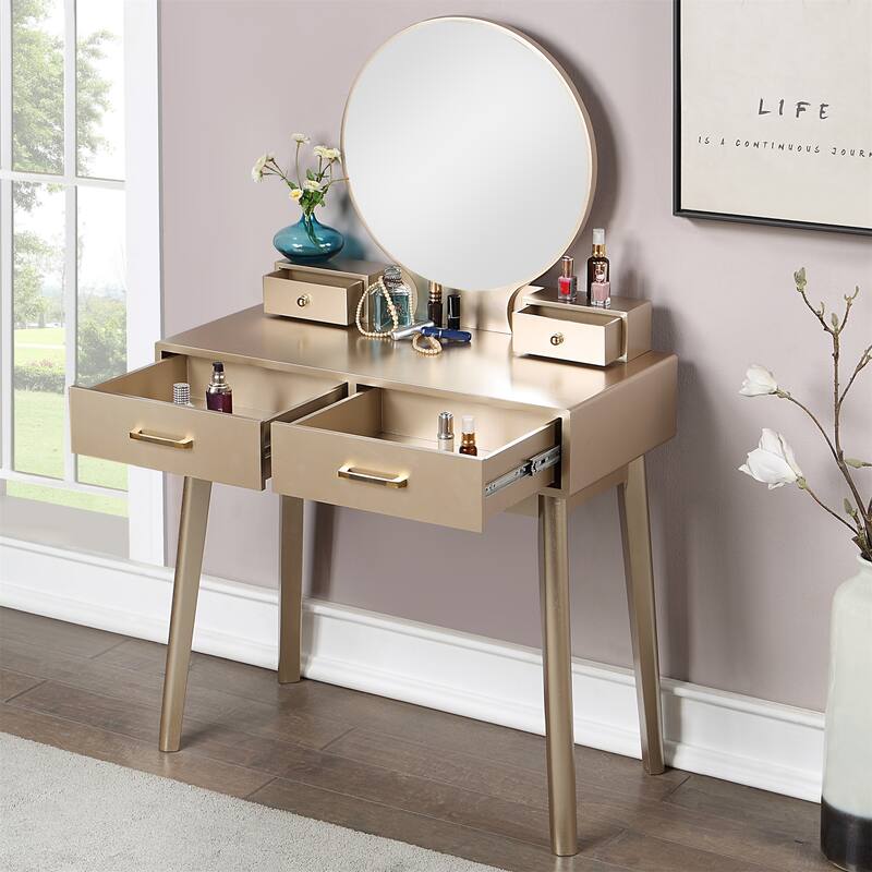 Contemporary Wood Vanity and Stool Set