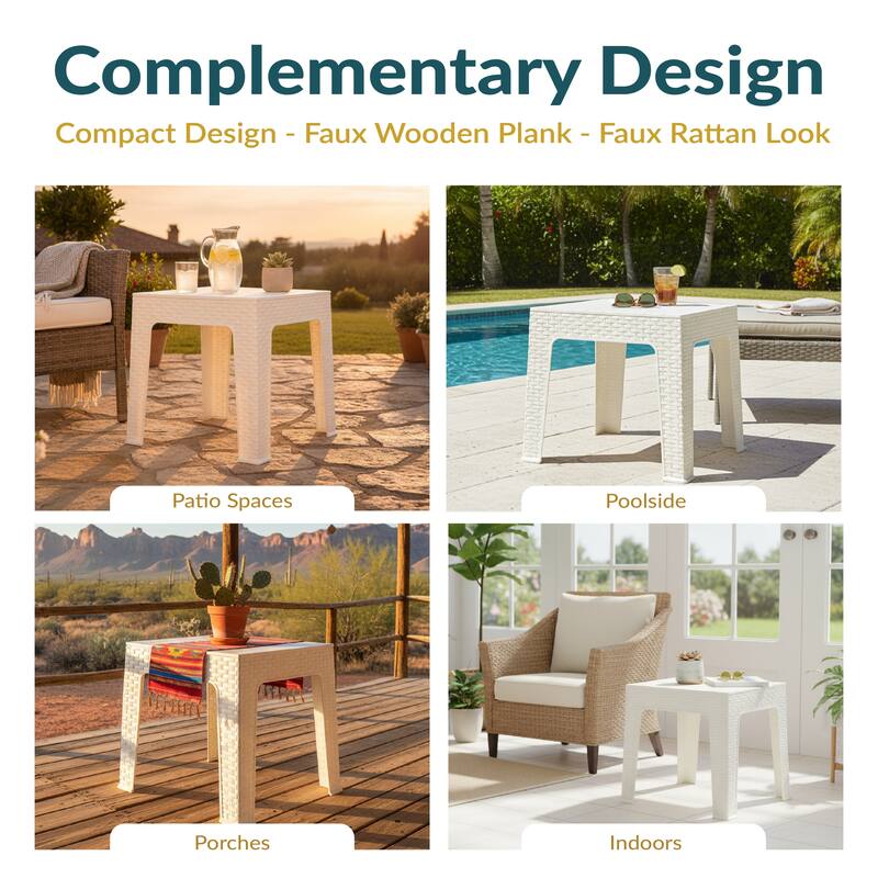 Sunnydaze Outdoor Square Plastic Adirondack Patio Side Table - White - 17.75"