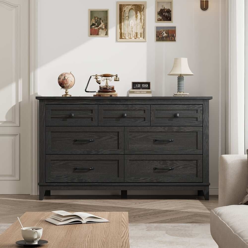 7-Drawer Modern Dresser Bedroom Storage Cabinet, Wide Freestanding Wooden Closet Chest for Living Room, Entryway, Bedroom