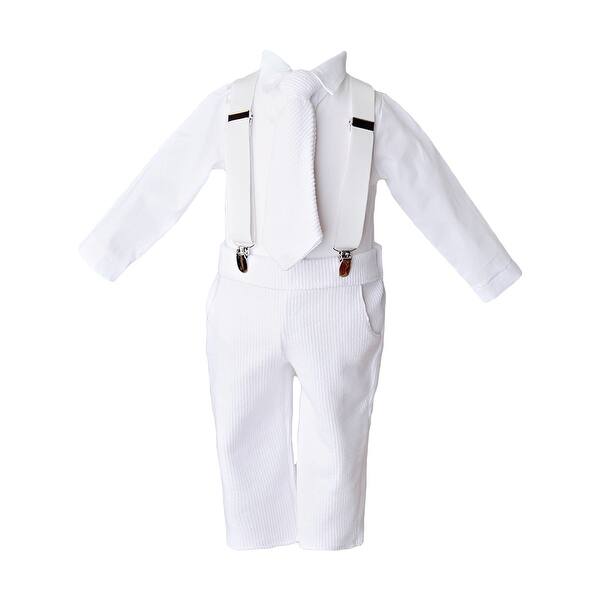 Shop Baby Boys White Knit 4pc Romper Pants Tie Suspenders