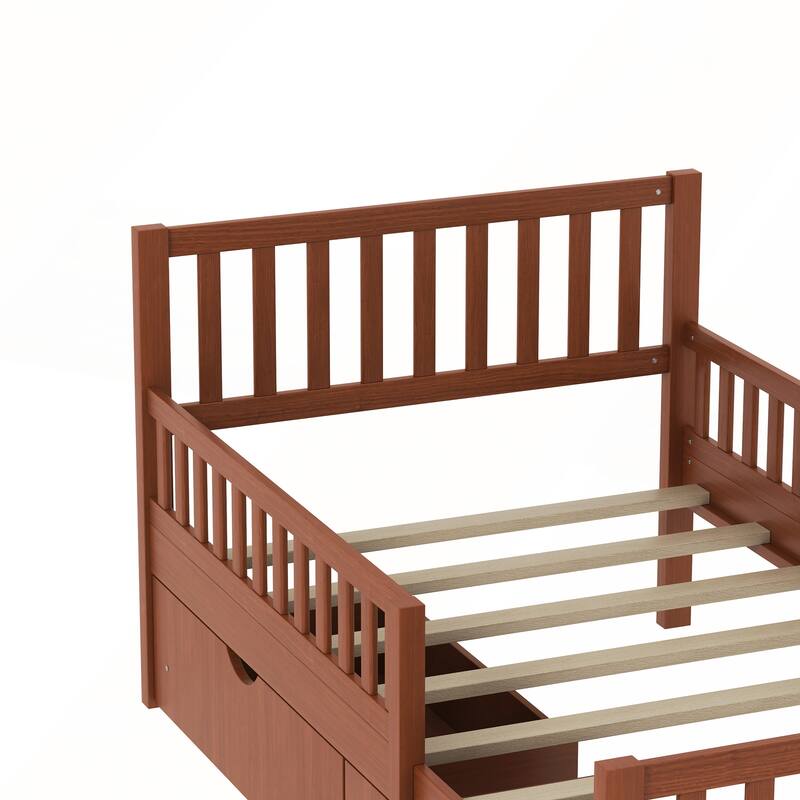 Twin Size Wood Platform Bed with Guardrails
