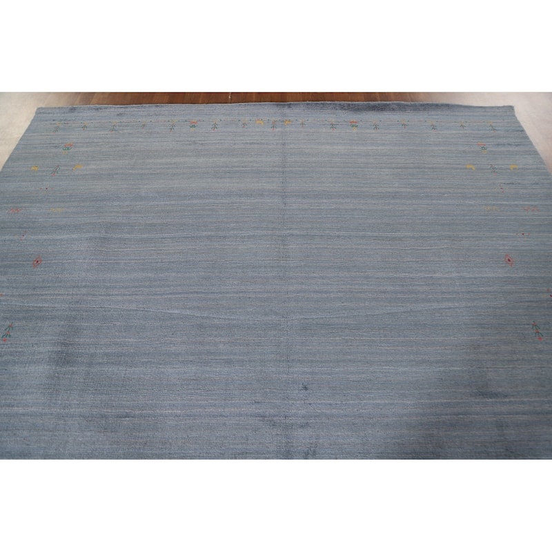 Blue & Gray Gabbeh Oriental Area Rug Handmade Wool Carpet - 8'1"x 9'7"