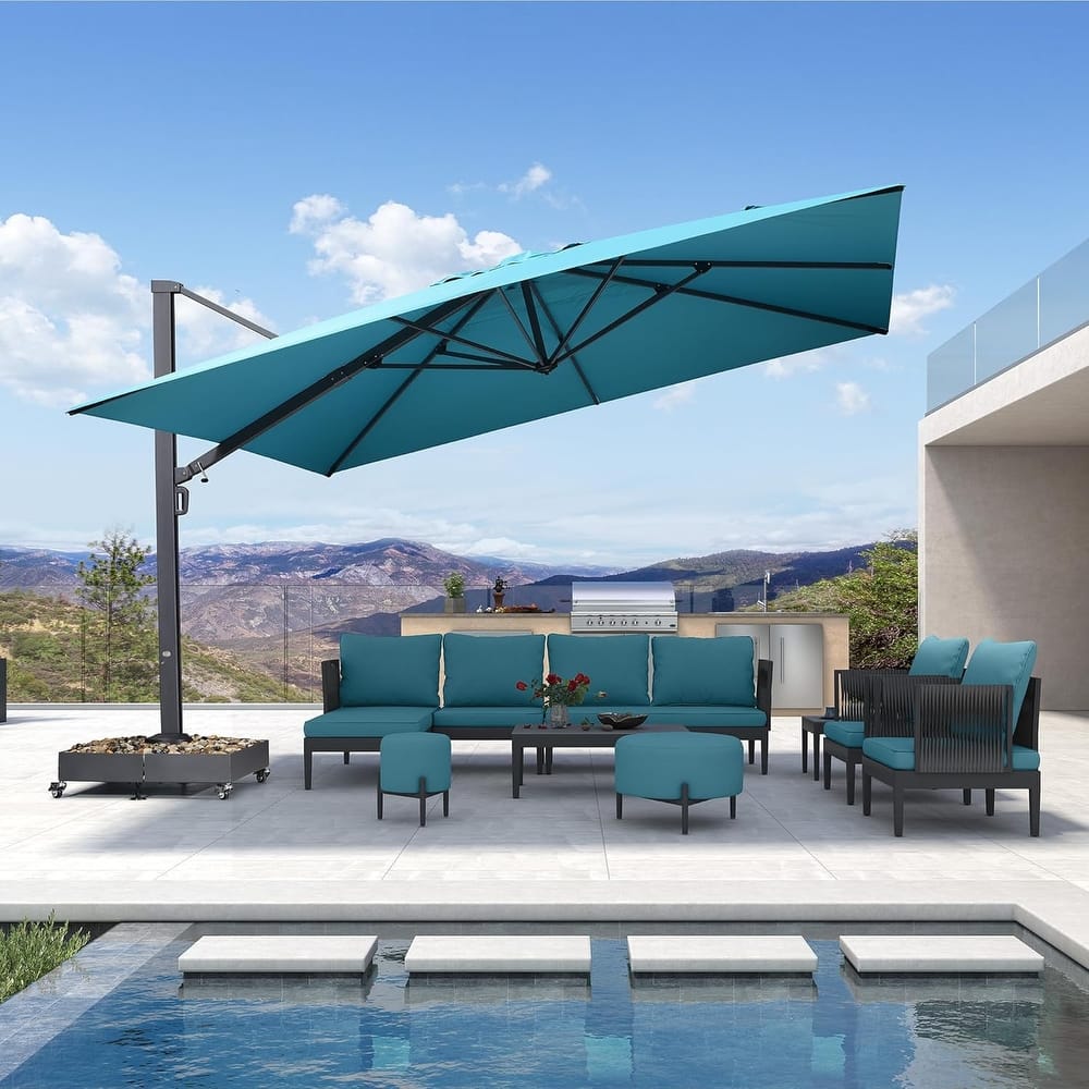 PURPLE LEAF Extra Large Premium Patio Cantilever Offset Umbrella With Base
