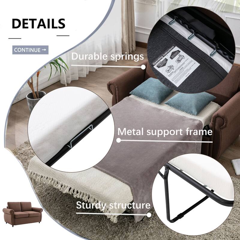 Sleeper Sofa Bed, Pull Out Sofa Bed Loveseat Sleeper w/ Twin Size Memory Mattress, Modern Linen Couch Bed Chairs for Living Room