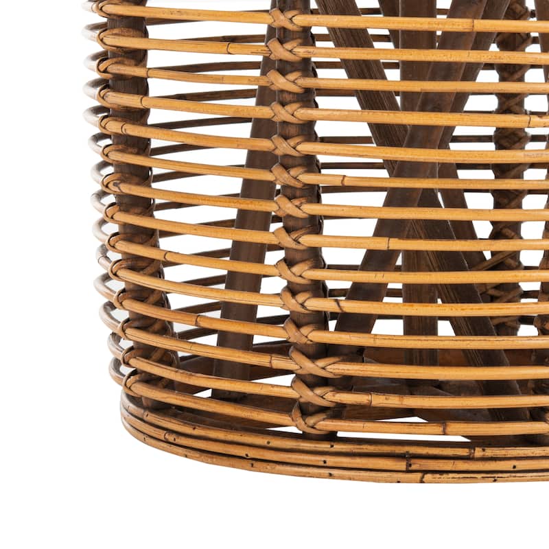 SAFAVIEH Leliana Rattan White Washed Drum Stool Accent Table - 17.7" x 17.7" x 18.9" - 18Wx18Dx19H