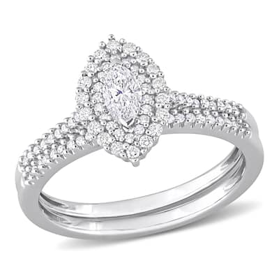 Miadora 1/2ct TW Marquise Diamond Double Halo Cluster Bridal Set 14k White Gold