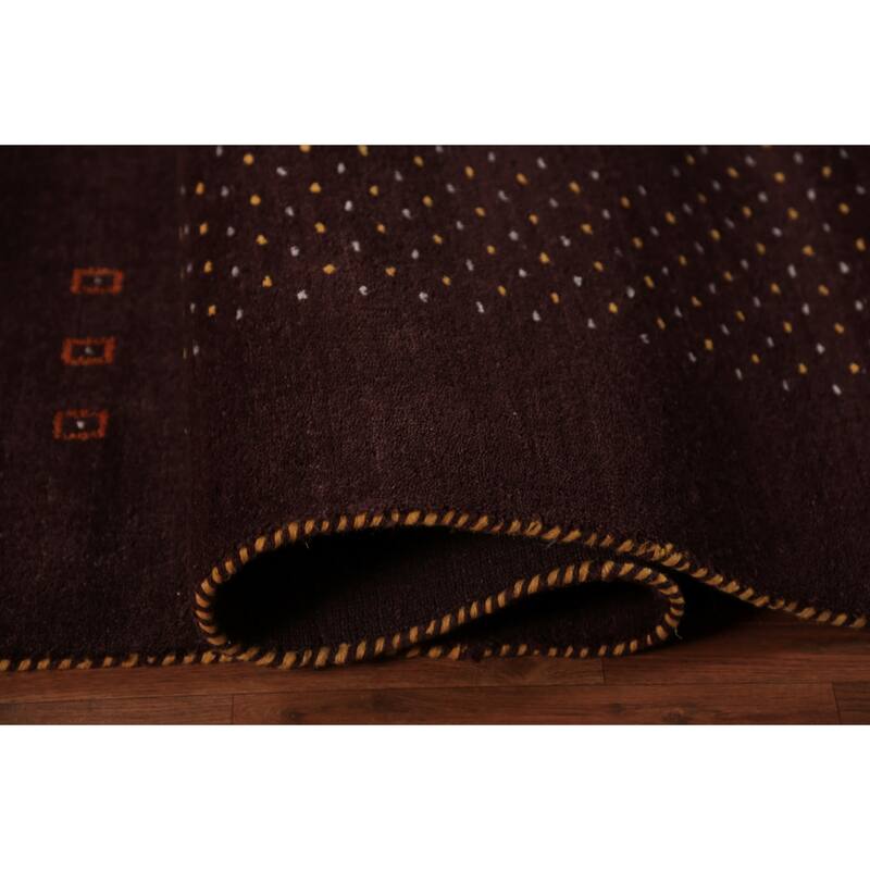 Brown Gabbeh Area Rug Handmade Oriental Wool Carpet - 8'1" x 9'8"