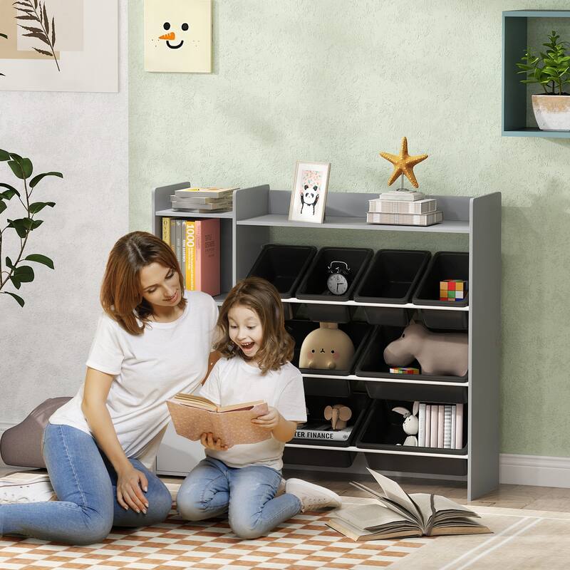 Grey 8 Bins Storage Cabinet with Cubby Compartments and Top Versatile Shelf for Kids - 44.3" L x 11.8" W x 39.4" H