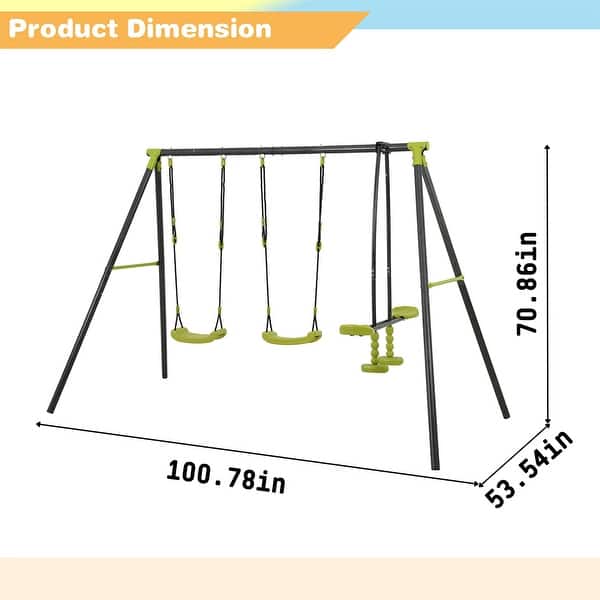Metal Frame Swing Set Outdoor Swing Set, Swing Slide Playset - 100.78"L x 53.54"W x 70.86"H