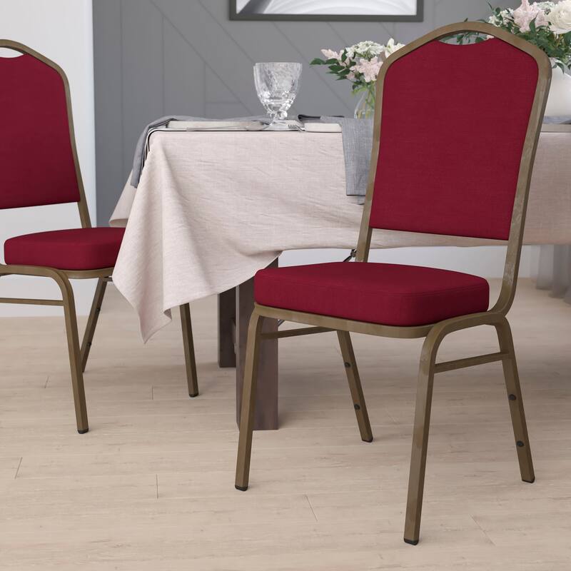 Crown Back Stacking Banquet Chair - Burgundy Fabric/Gold Vein Frame