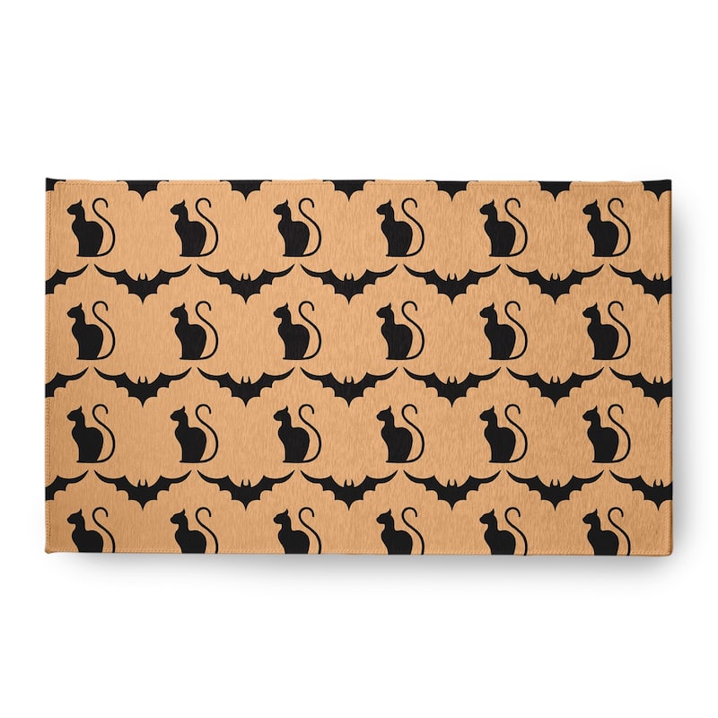 Cats and Bats Halloween Chenille Rug, 18" x 30" - 18" x 30" - Pale Gold