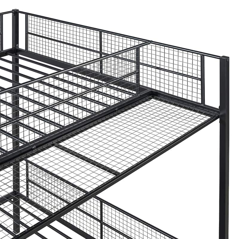 Full Size Over Twin Bunk Bed Metal Storage Bunk Bed with 5-Tier Shelves