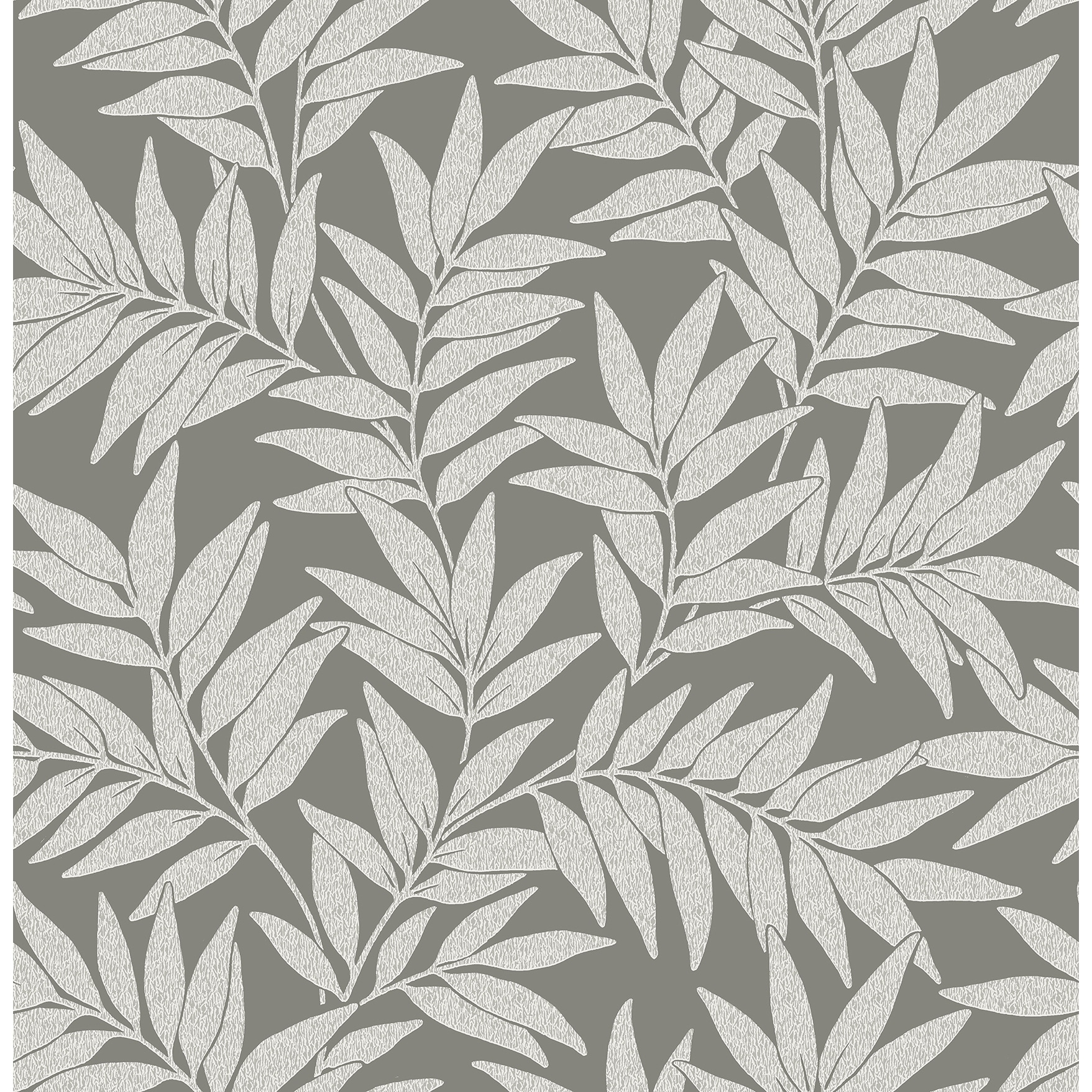 A-Street Prints Morris Dark Grey Leaf Wallpaper