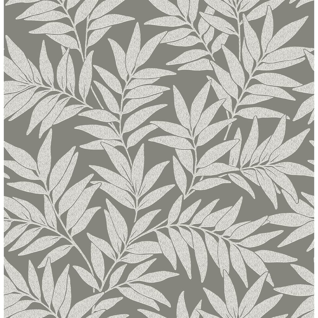 A-Street Prints Morris Dark Grey Leaf Wallpaper