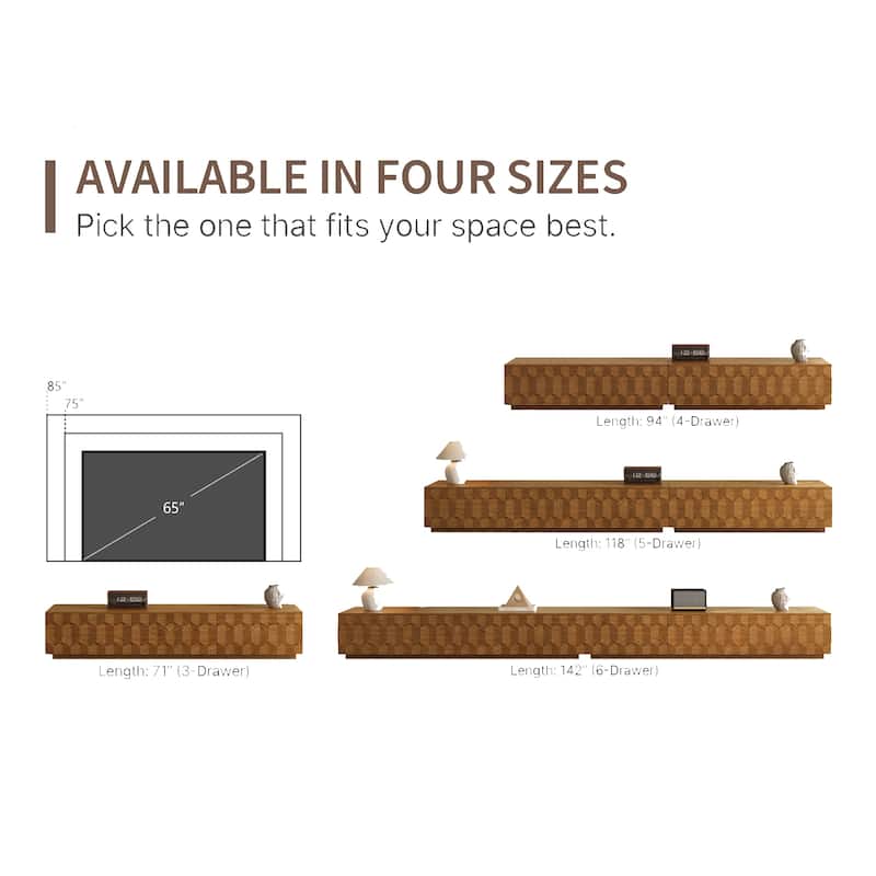 Mid Century Brown Wood TV Stands, Not Assembled Need, Media Console with 3-6 Drawers for Optional