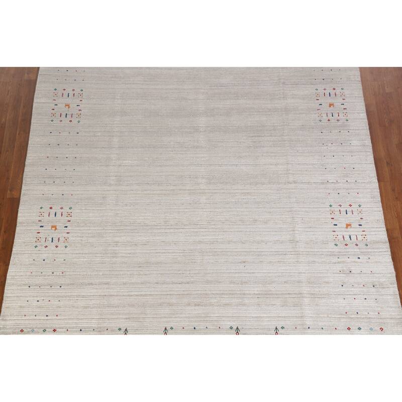 Hand Knotted Oriental 100% Wool Carpet Tribal Tribal Beige & Ivories Gabbeh Area Rug - 9' 10'' X 7' 9''