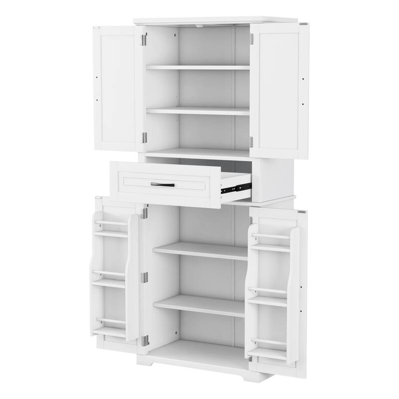 Freestanding Kitchen Pantry Storage Cabinet with Doors and Adjustable Shelf, Tall Storage Cupboard with Large Drawer