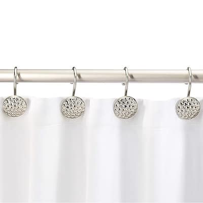 12 Piece Set - Satin Nickel Pebble Stones Heavy Duty Shower Curtain Hooks Rings Rustproof Metal - Satin Nickel