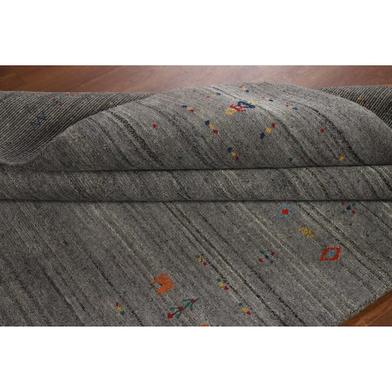 Hand Knotted Oriental 100% Wool Carpet Tribal Tribal Greys & Charcoal Gabbeh Area Rug - 8' 1'' X 5' 0''