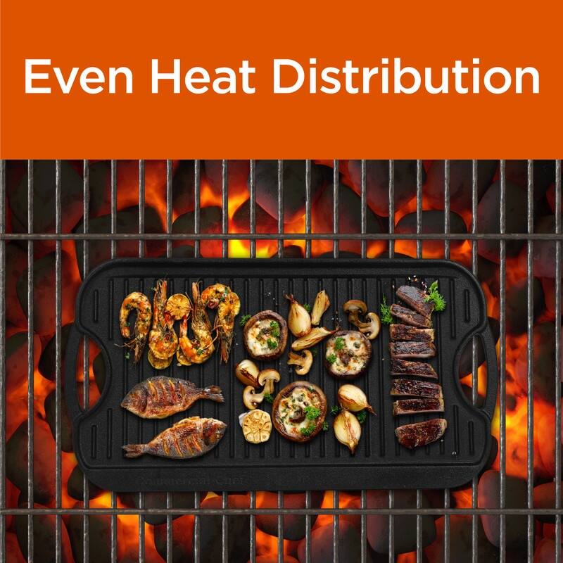 Cast Iron Griddle Reversible Grill Griddle with Dual Handles for Stove Oven and Outdoors