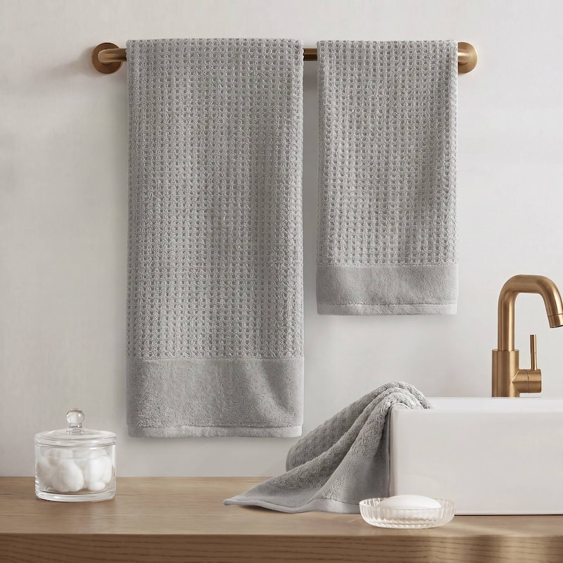 Madison Park Spa Waffle Cotton Waffle Jacquard Antimicrobial Bath Towel 6 Piece Set