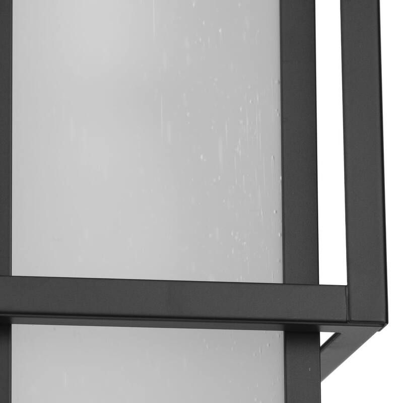 Unison Collection Two-Light Matte Black Etched Seeded Glass Contemporary Wall Lantern - 6 in x 7.62 in x 18 in