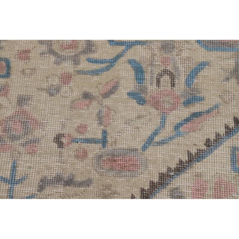 Geometric Beige Tabriz Persian Rug Hand-Knotted Wool Carpet - 8'1"x 10'8"