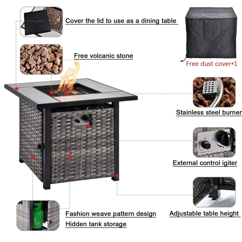 OVIOS 6-Piece Outdoor Wicker Patio Fire Pit Furniture Set with Swivel Chairs