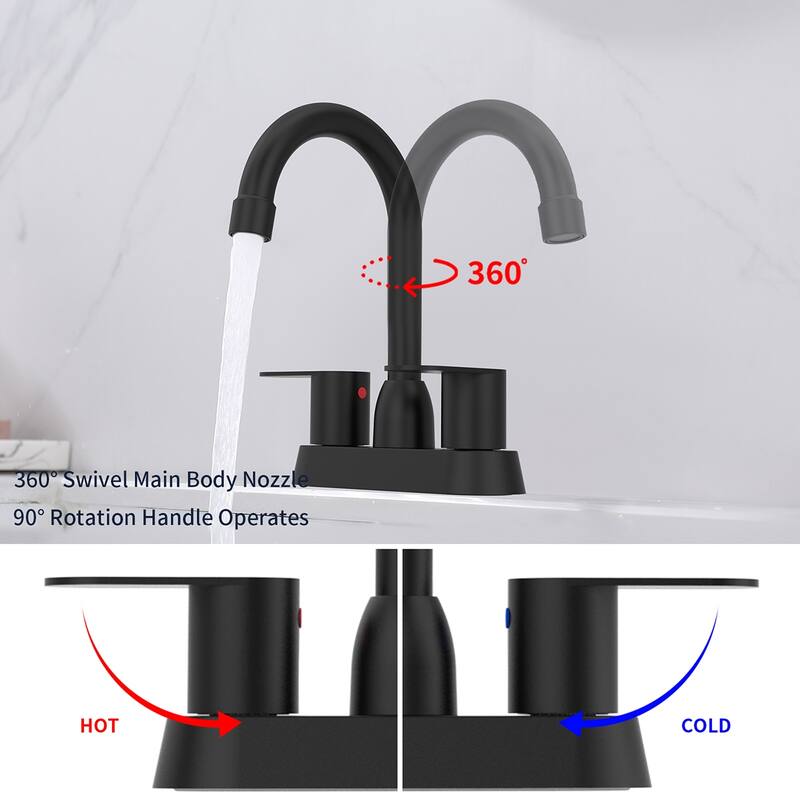 Matte Black 2 Handle Bathroom Sink Faucet with Swivel Spout - 6.22" x 2.12" x 8.26"