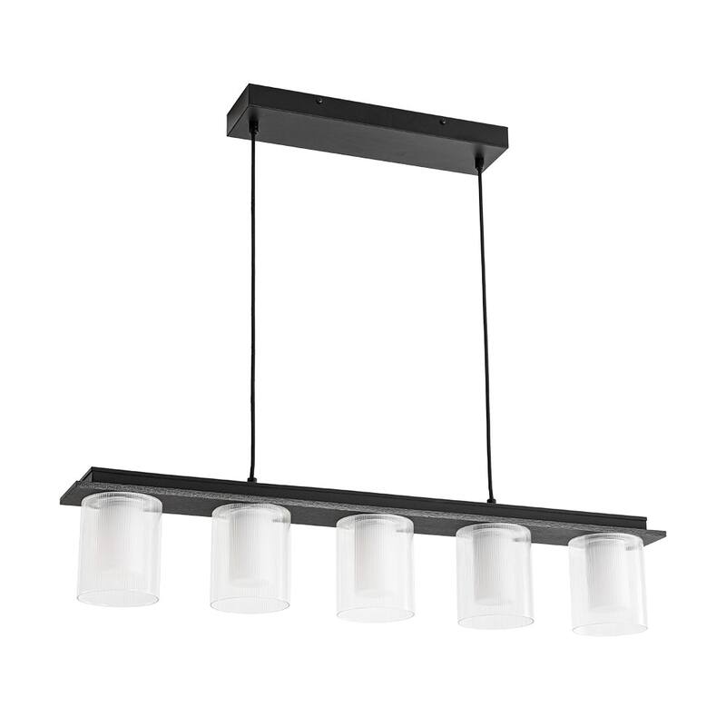 Scandinavian 5-Light Glass Dimmable LED Linear Chandelier 35in Wide