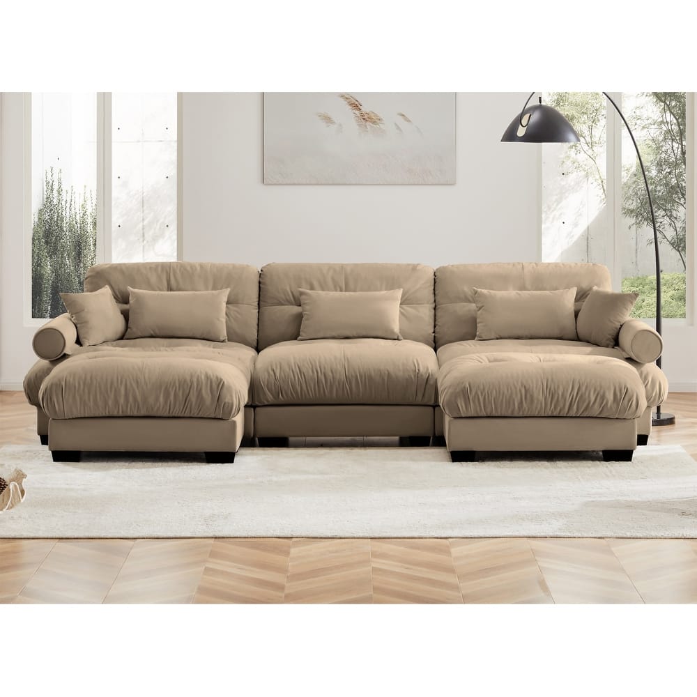 Modern Reversible 3-Seat Modular Sectional Corner Sofa Couch with Waist Pillows