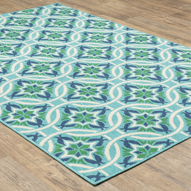 Style Haven Martinque Floral Indoor-Outdoor Blue/ Green Area Rug