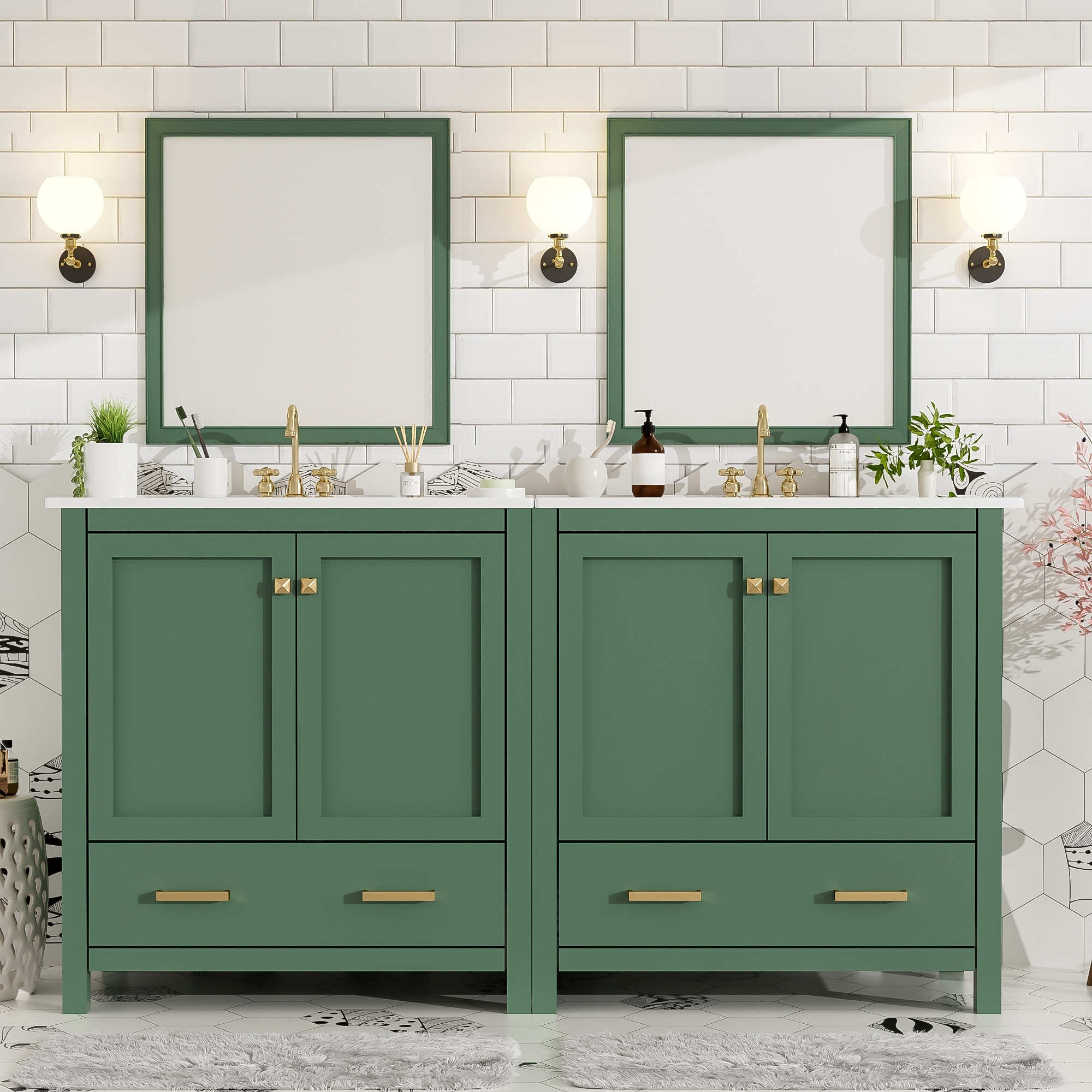 60" Double Sinks Bathroom Vanity Set, Bathroom Storage Cabinet