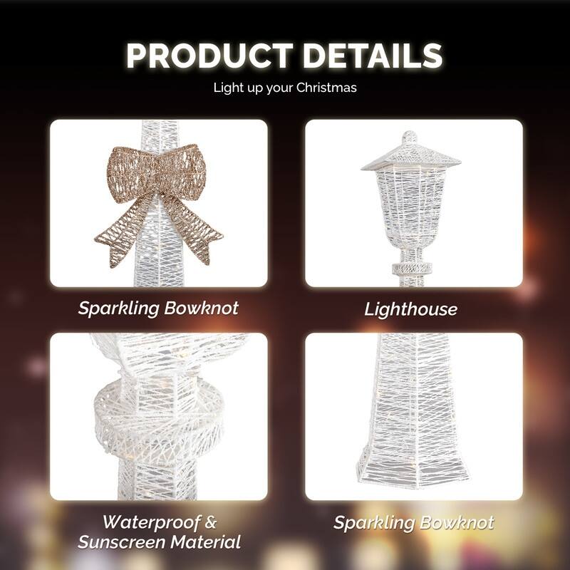 5FT Lighted Lamp Post, Pre-lit Holiday Decor with 110 Warm White LED Lights for Xmas Outdoor Decor Lighted Holiday Displays