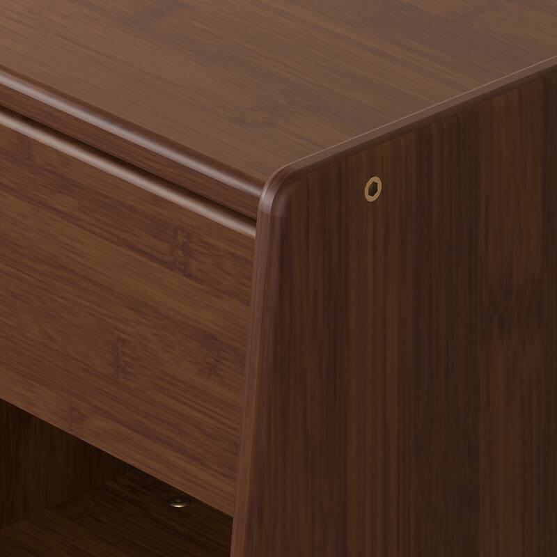 Nightstand With Drawer And Open Compartment, Solid Wood Legs